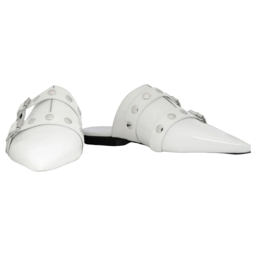 Victoria Beckham Buckled Studded Mules, Size 8, White, NIB